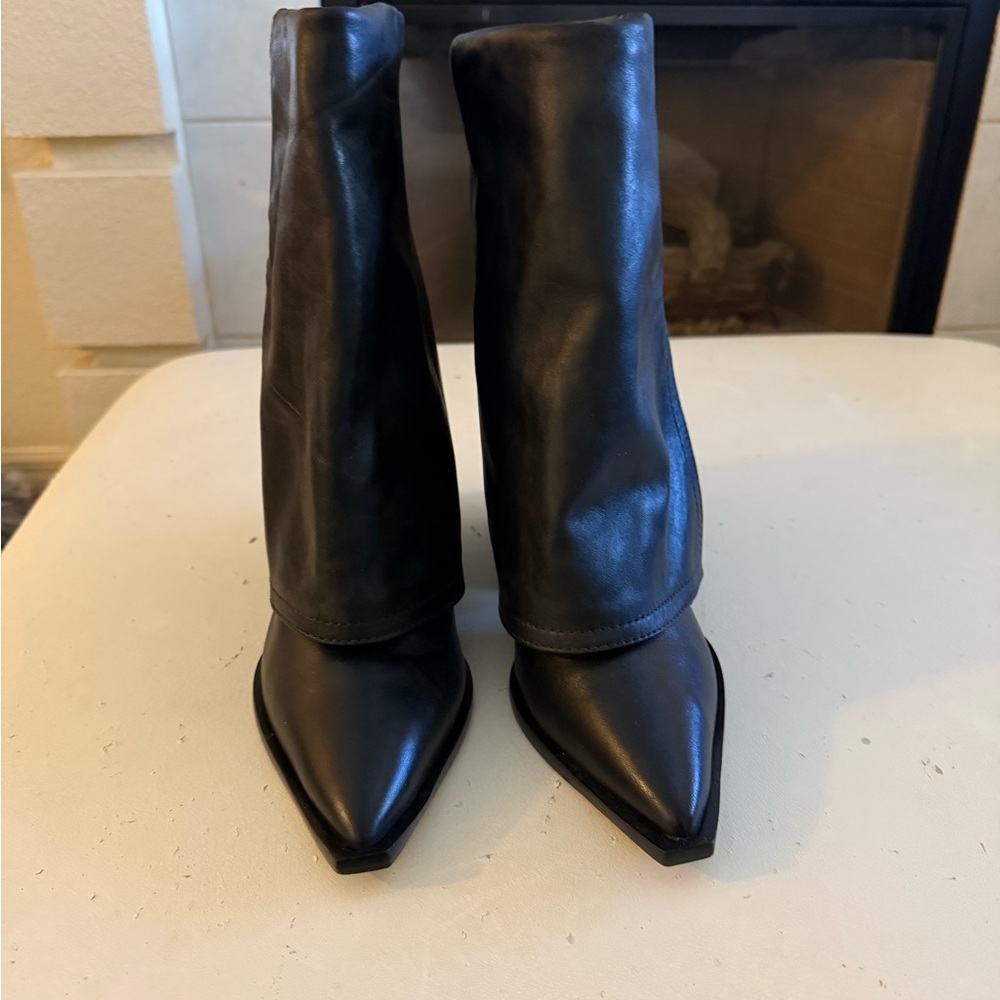 Arezzo Sleek Black Leather Heeled Boots for Women
